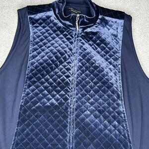 Susan Graver Weekend Vest Womens Large Navy Quilted Velvet Full Zip Mock Neck